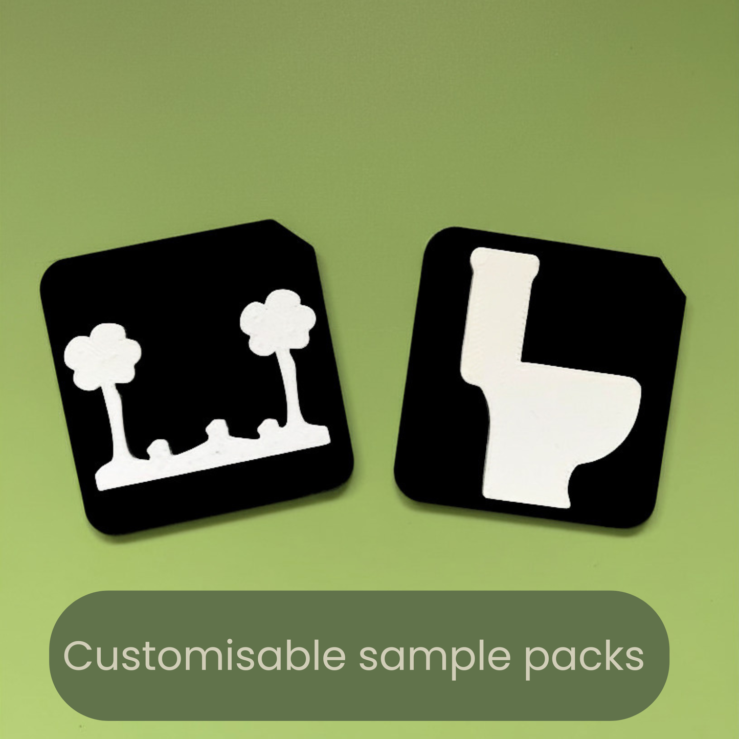Tactile Tiles free sample pack showing two 5cm communication tiles for SEND AAC and VI learners