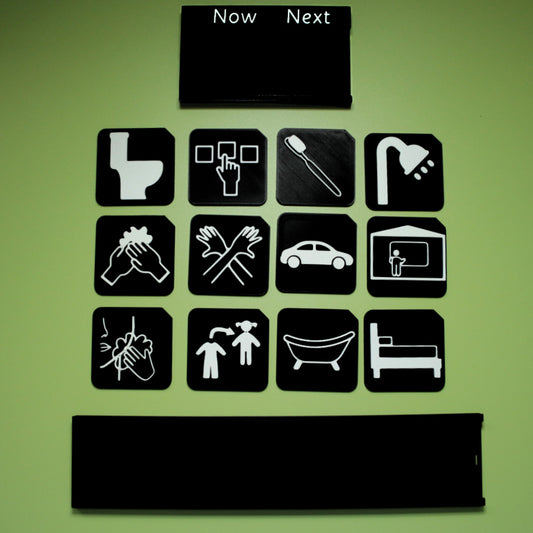 Home routine tactile tile set with Now and Next and timeline boards for SEND and autism