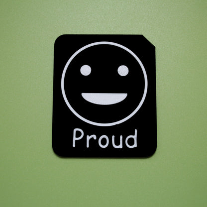Proud tactile tile - 3D printed raised symbol showing bored face for AAC and SEND communication with vocabulary