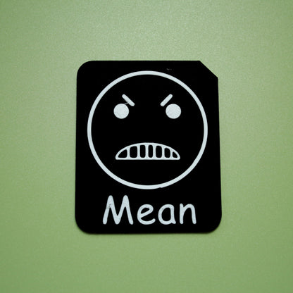 Mean tactile tile - 3D printed raised symbol showing sick face for AAC and SEND communication with vocabulary