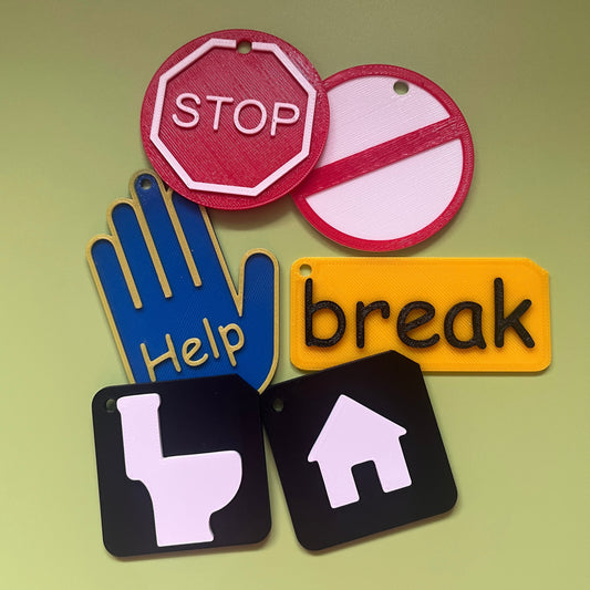 ASD Lanyard accessories showing individual tactile symbols for SEND autism and AAC communication support