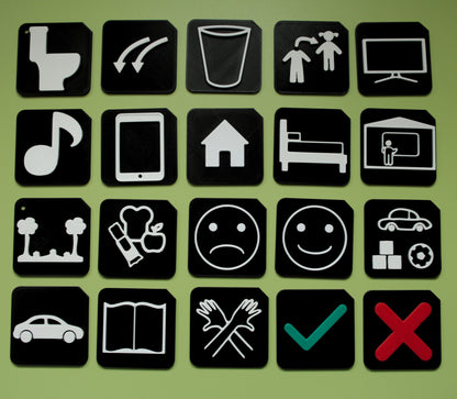 Tactile tiles included in the Parent Starter Pack showing raised communication symbols for SEND autism and VI learners