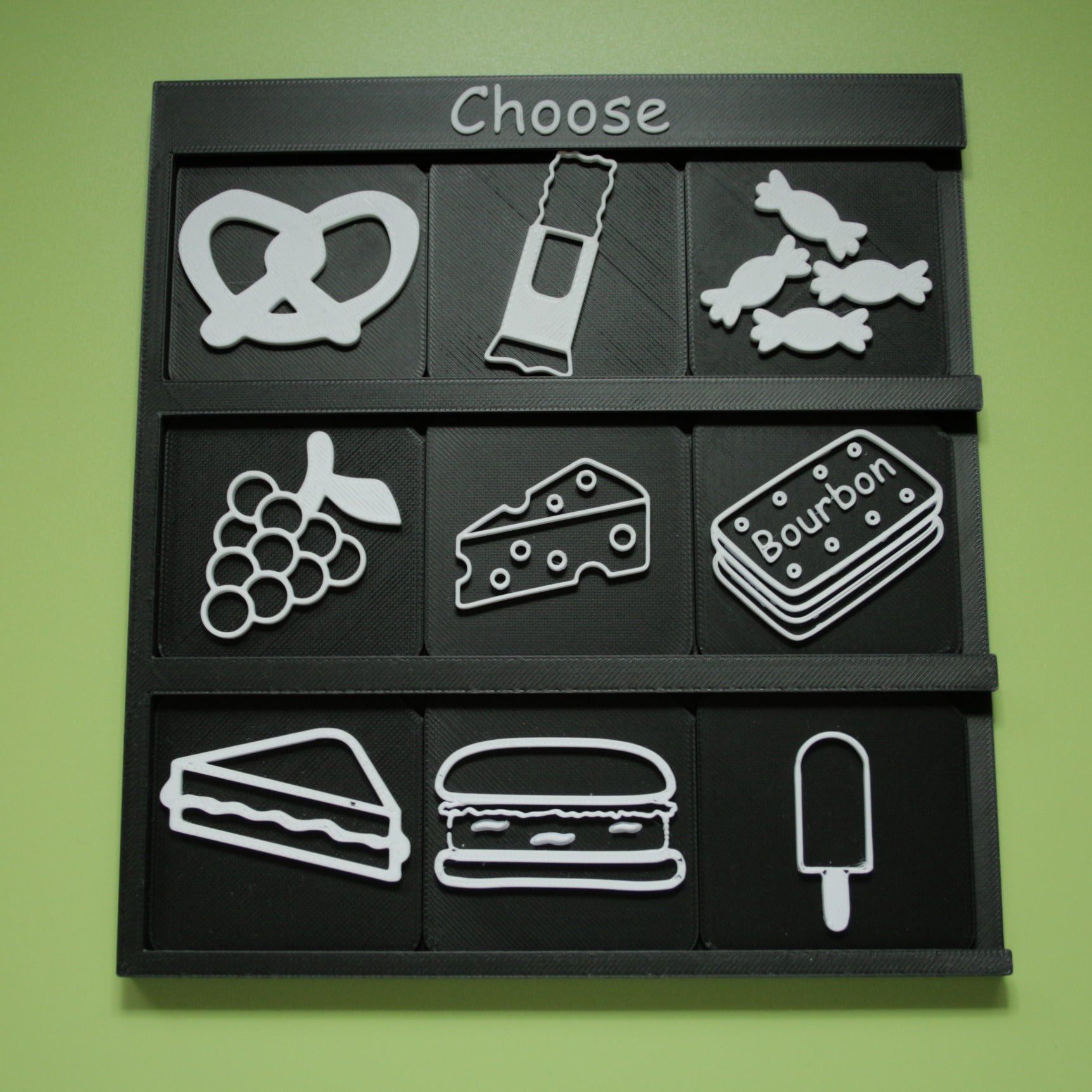 3x3 choose board with mealtime tactile tiles for SEND and AAC food choice support