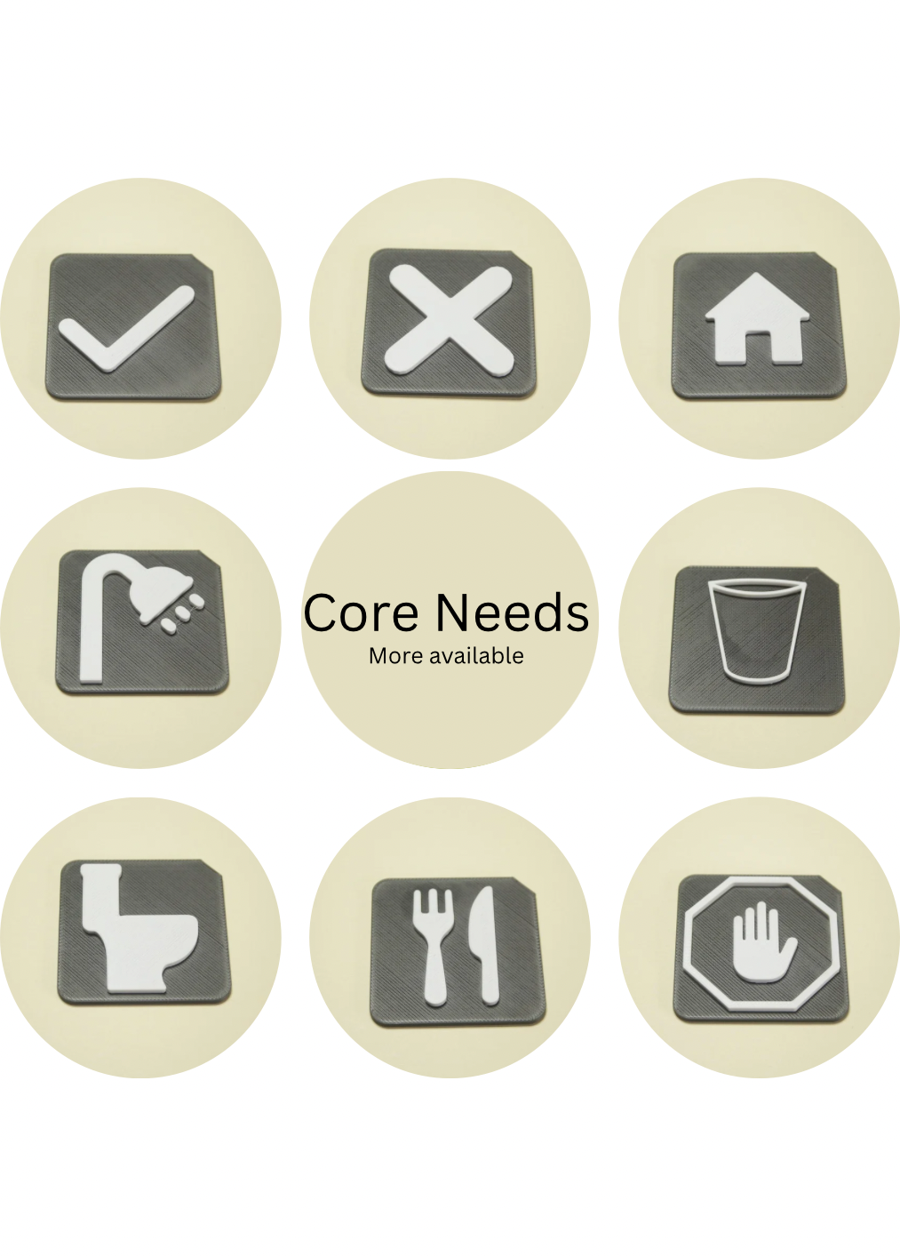 Collection of 12 tactile communication tiles for SEND, AAC and VI learners - Core Symbol Set