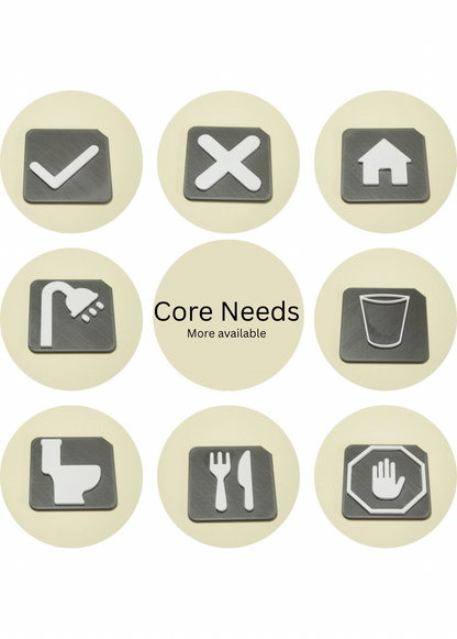 Collection of 12 tactile communication tiles for SEND, AAC and VI learners - Core Symbol Set