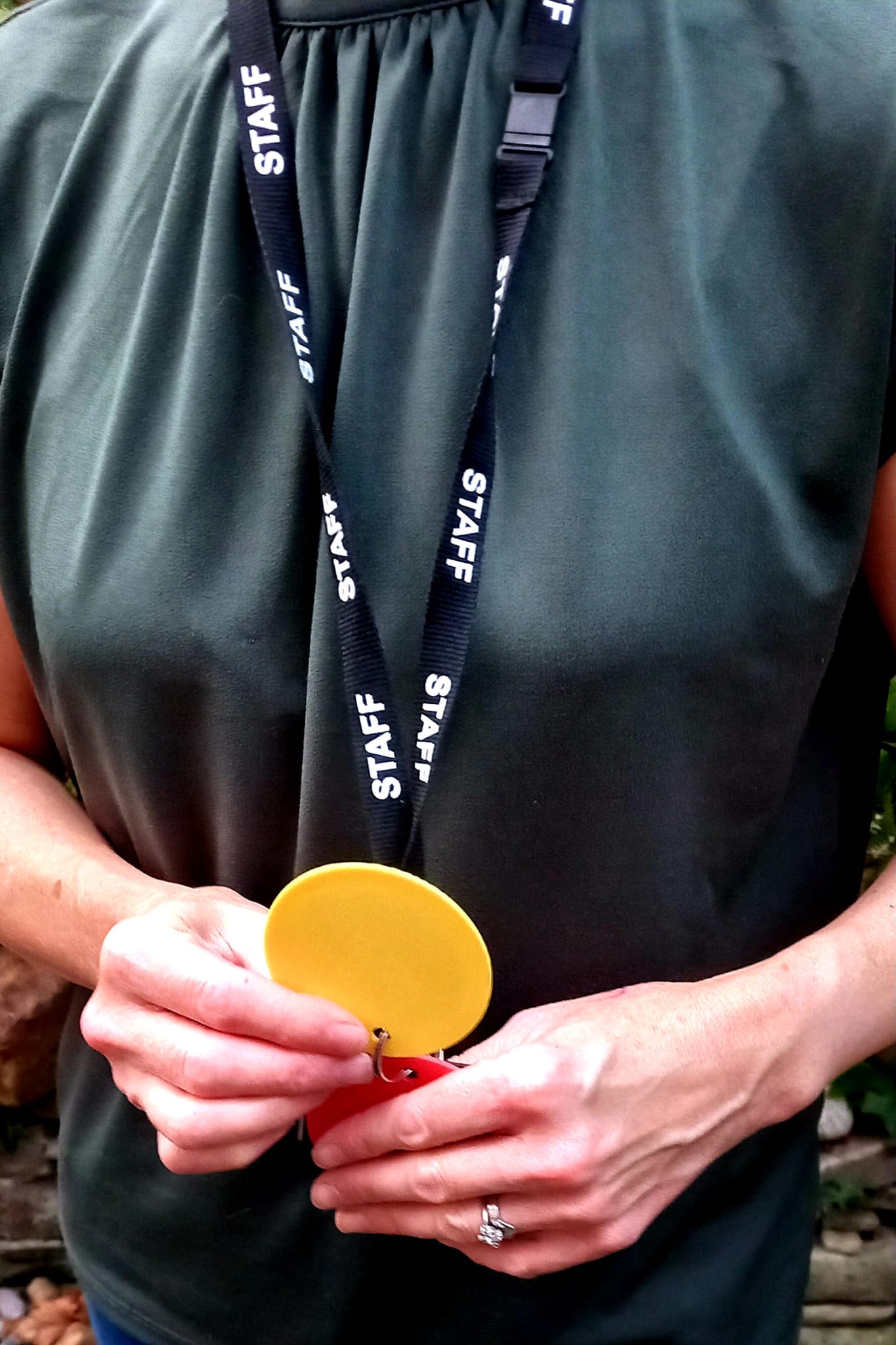 Traffic light discs in use showing red stop signal for transition support