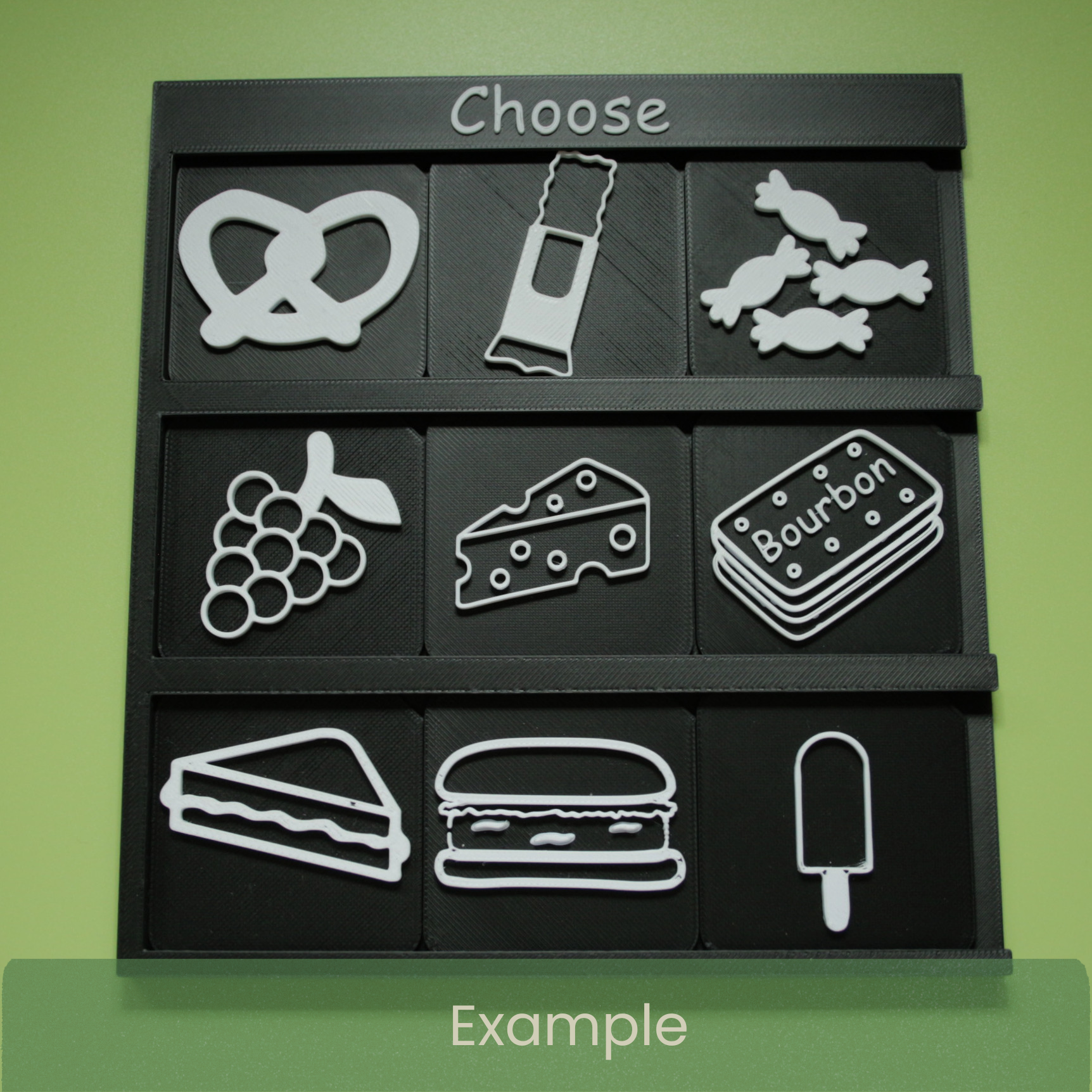 3x3 Choose Board filled with symbol only tactile tiles for AAC and VI communication support
