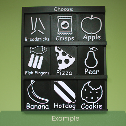 3x3 Choose Board filled with vocabulary tactile tiles showing communication layout for SEND learners