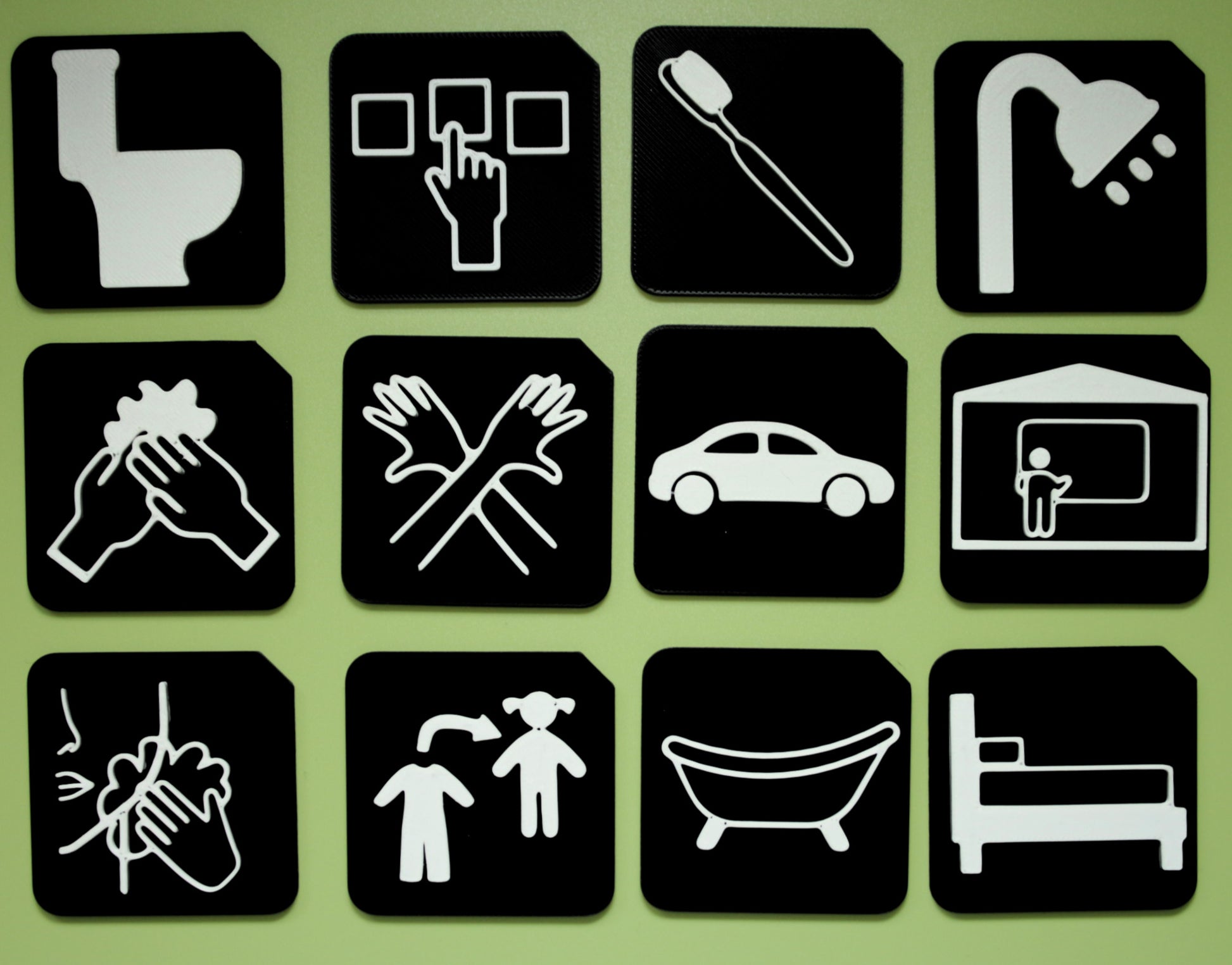 Home Routine Independence Set showing 12 tactile tiles for daily routine support for SEND learners
