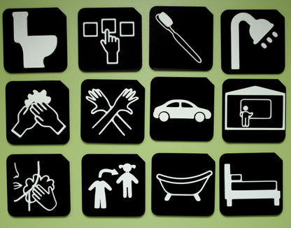 Home Routine Independence Set showing 12 tactile tiles for daily routine support for SEND learners