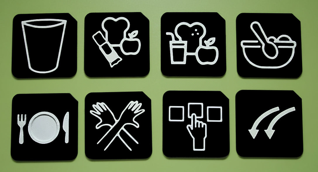 Mealtime Choice Support Set showing food and routine tactile tiles for SEND learners
