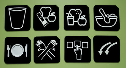 Mealtime Choice Support Set showing food and routine tactile tiles for SEND learners