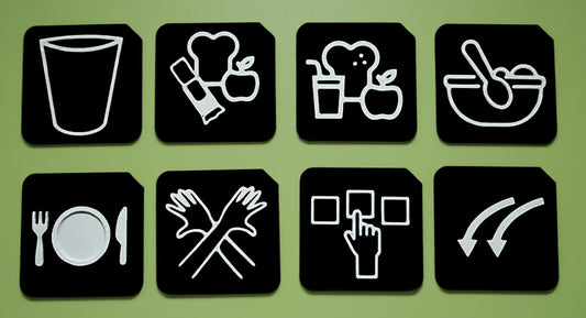 Mealtime Choice Support Set showing food and routine tactile tiles for SEND learners