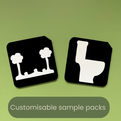 Tactile Tiles free sample pack showing two 5cm communication tiles for SEND AAC and VI learners
