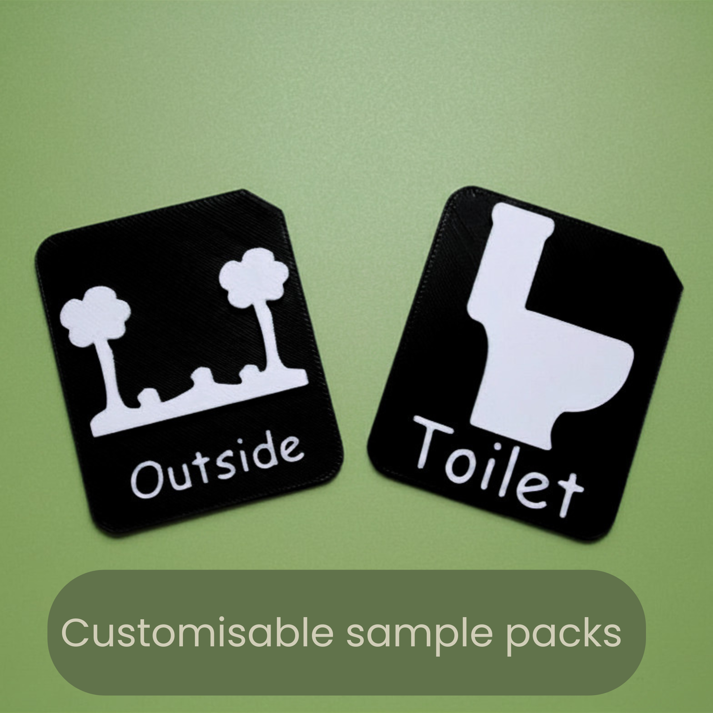 Vocabulary sample pack showing tactile tile with raised symbol and printed word for AAC and SEND support