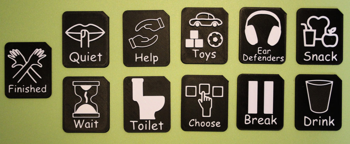 Transition tactile tiles from the Calm Space Support Set showing raised symbols for SEND autism and routine support