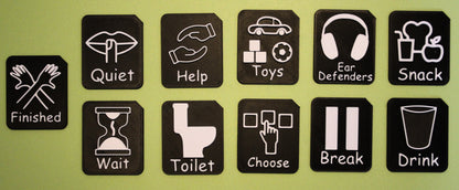 Transition tactile tiles from the Calm Space Support Set showing raised symbols for SEND autism and routine support
