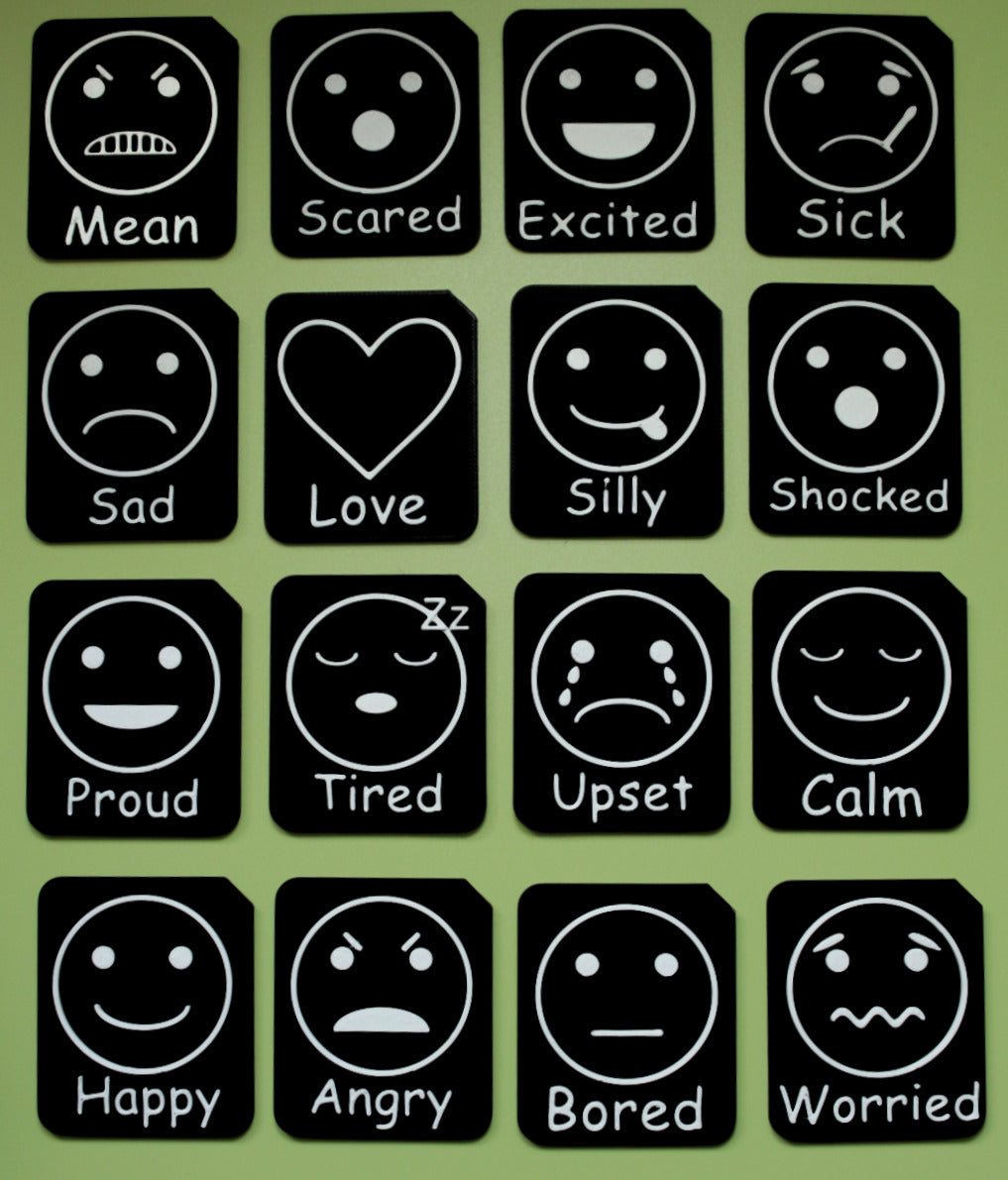 Feelings Communication Set with vocabulary - 3D printed tactile emotion tiles for AAC and SEND communication