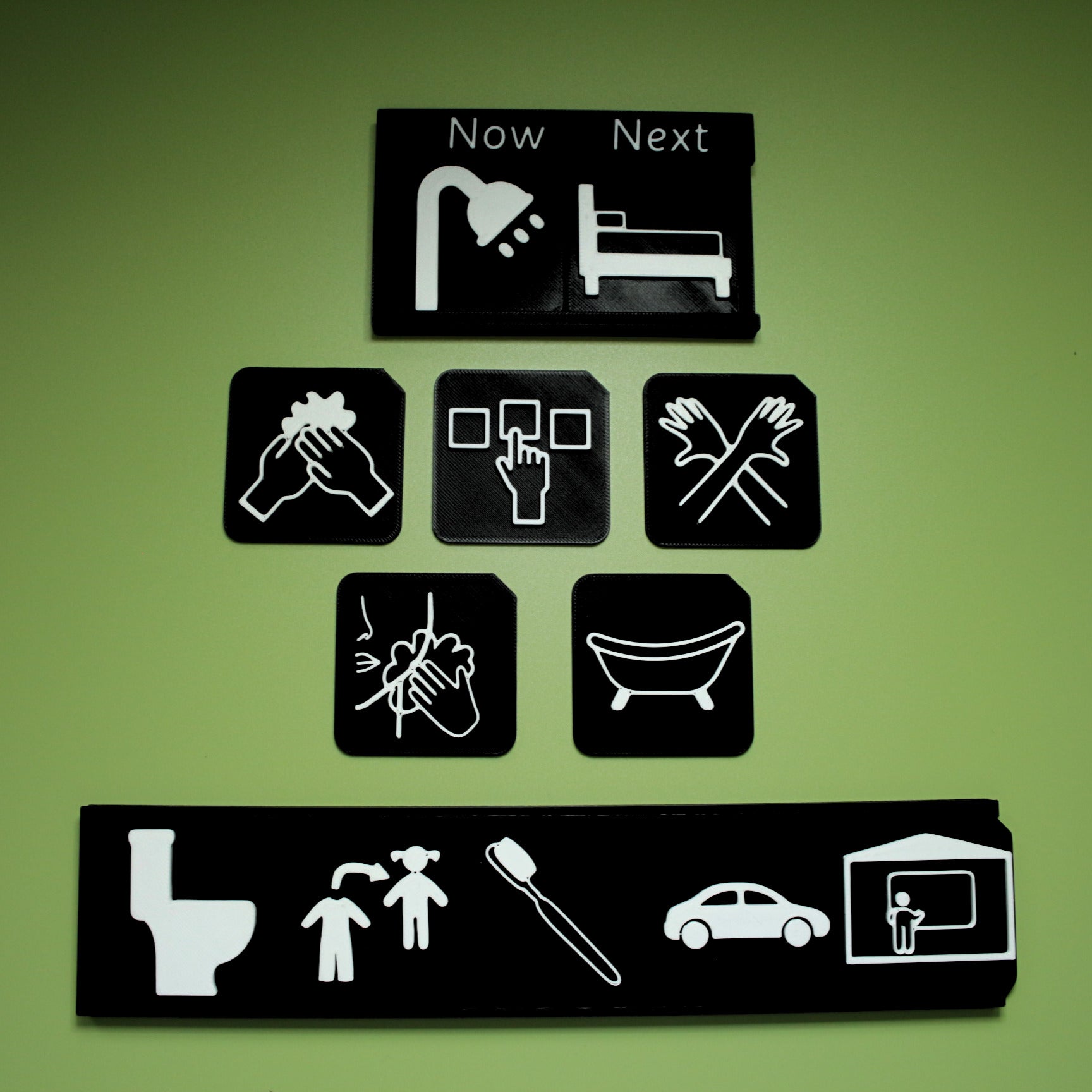 Home routine tactile tiles with boards showing morning and evening routine sequence