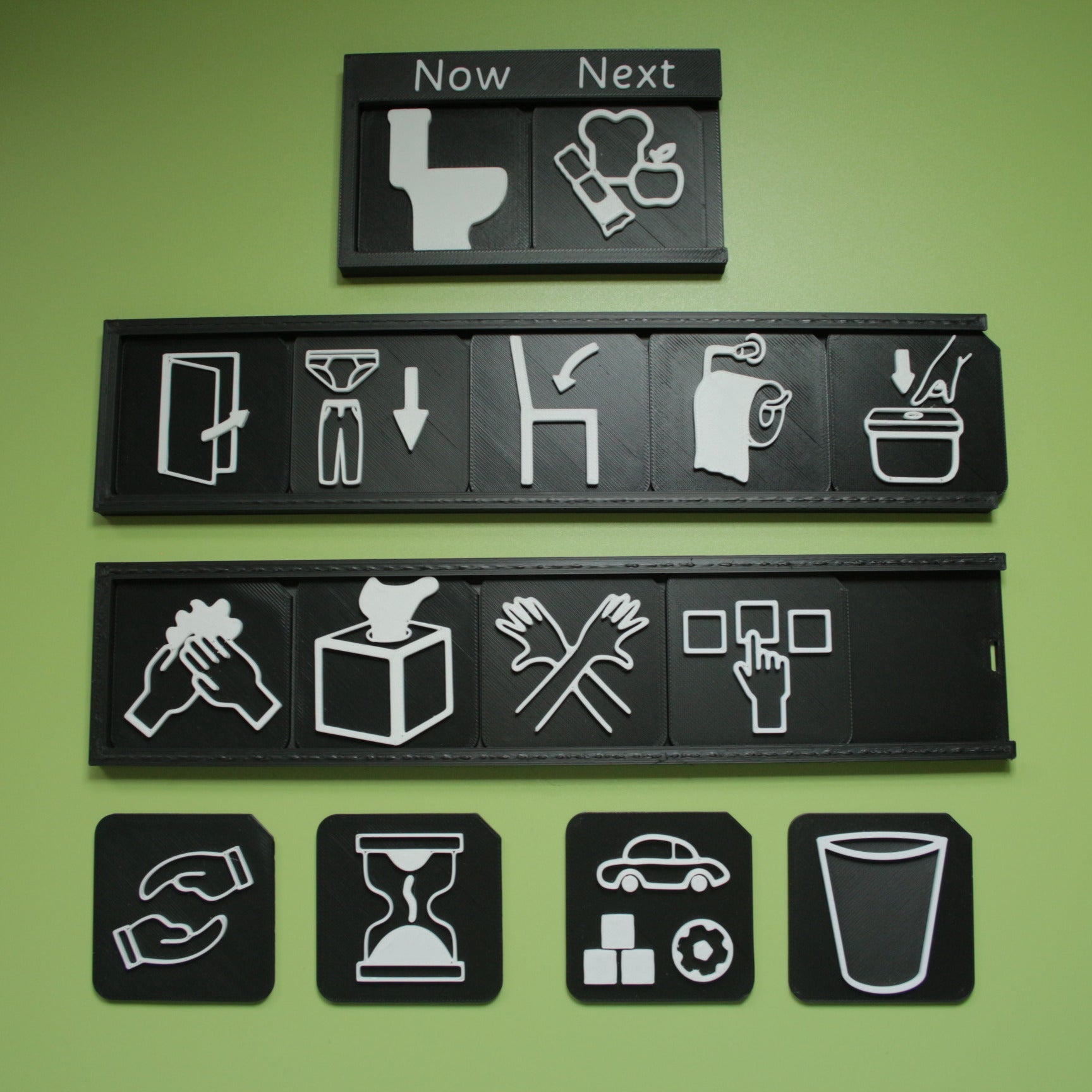 Toilet training tactile tile set with Now and Next and timeline boards included